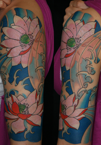 tattoos/ - lotus half sleeve / water motif - 29967